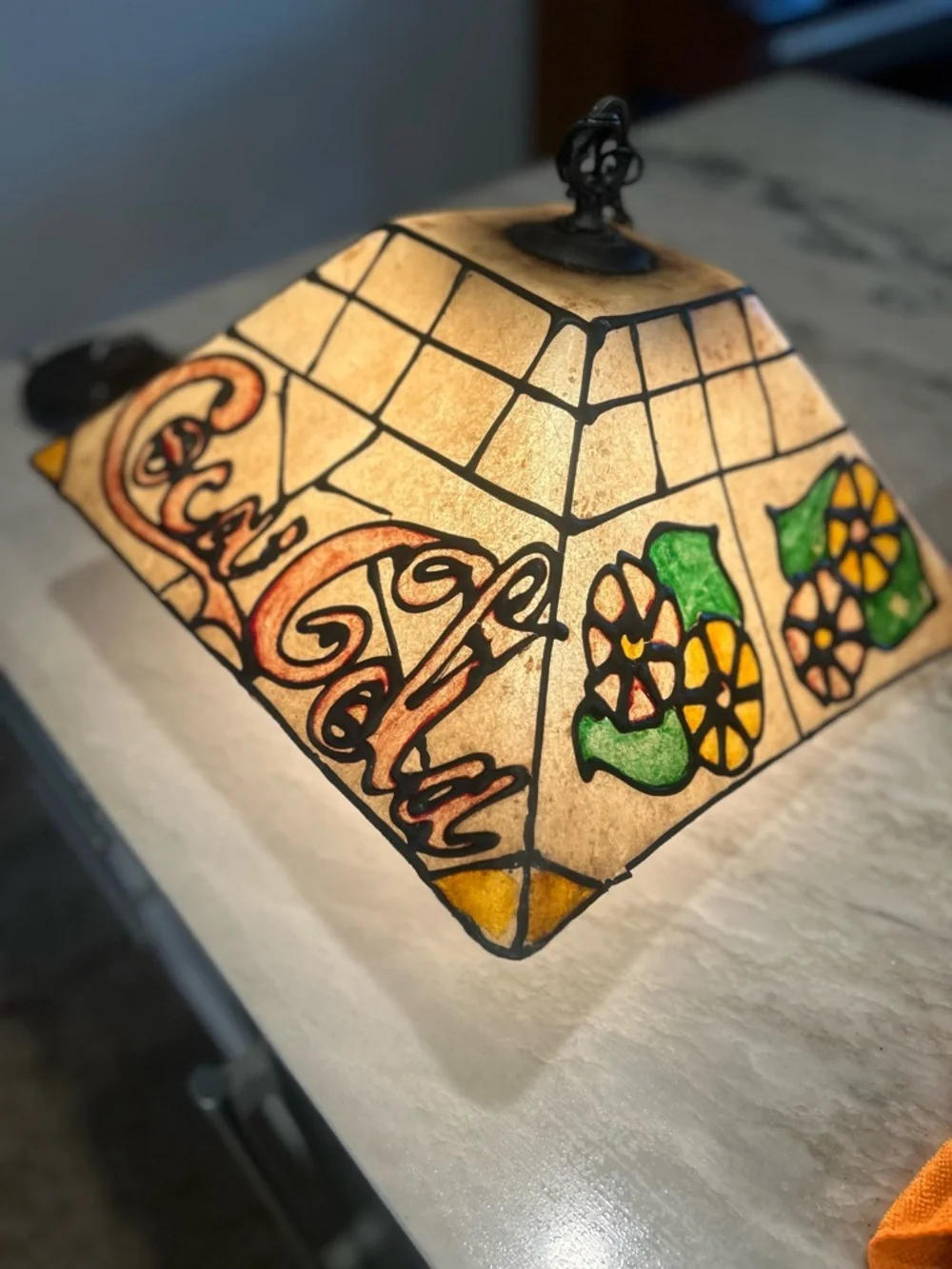 Vintage Hanging Coca Cola Light Square Fixture Plastic Tiffany Stain Glass Style